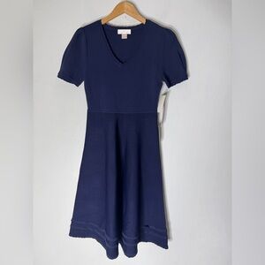 NWT Rachel Parcel Navy Short Sleeve Fit N Flare Dress‎ XS
